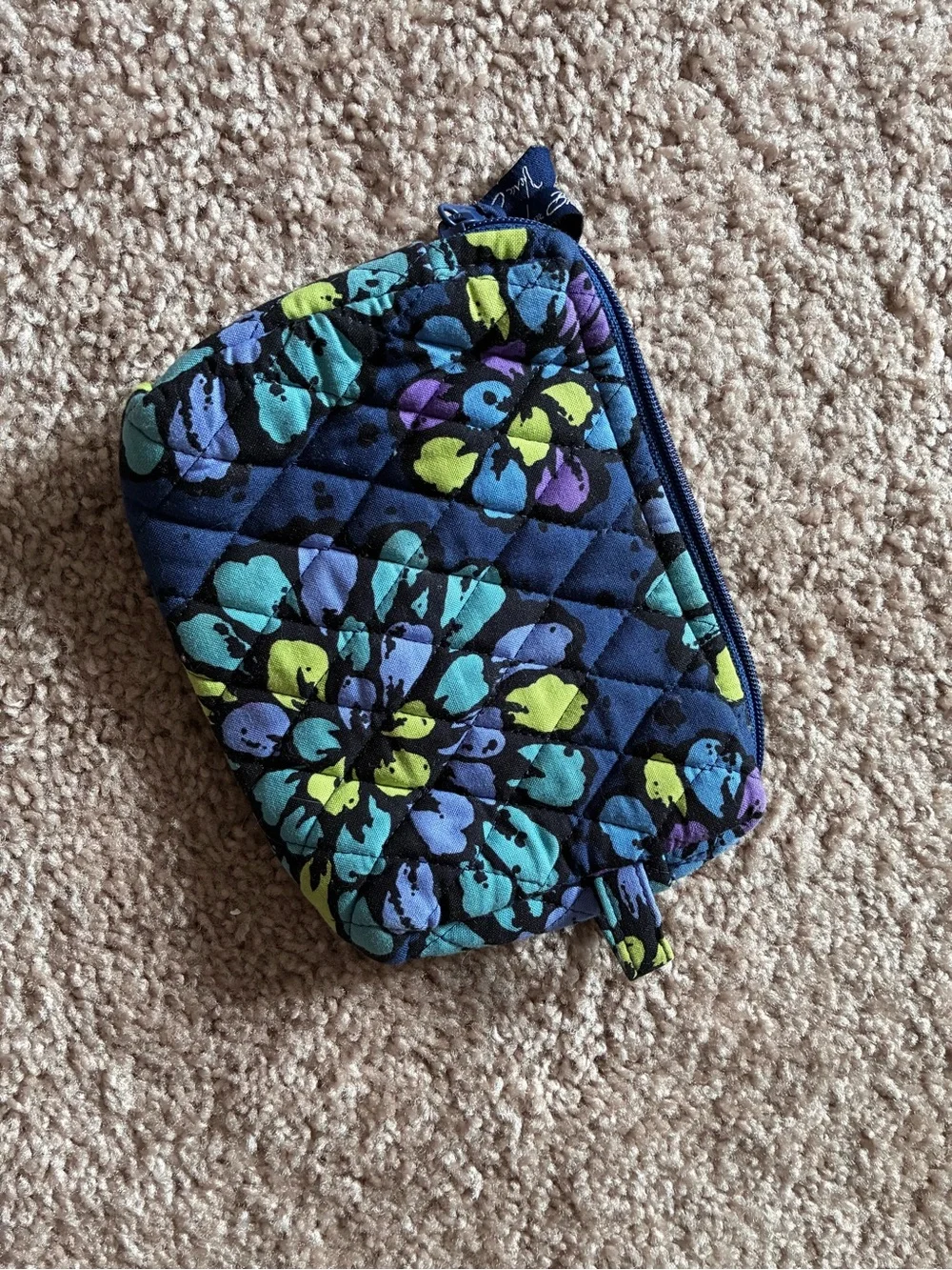 Vera Bradley Navy Quilted Floral Cosmetic Pouch with Wristlet Loop